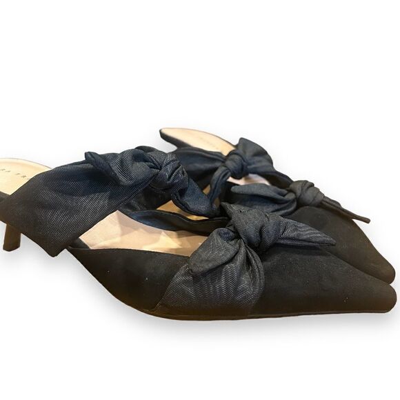 Zara Bow Knotted Kitten Heel Pointed Toe Shoes - Picture 4 of 14